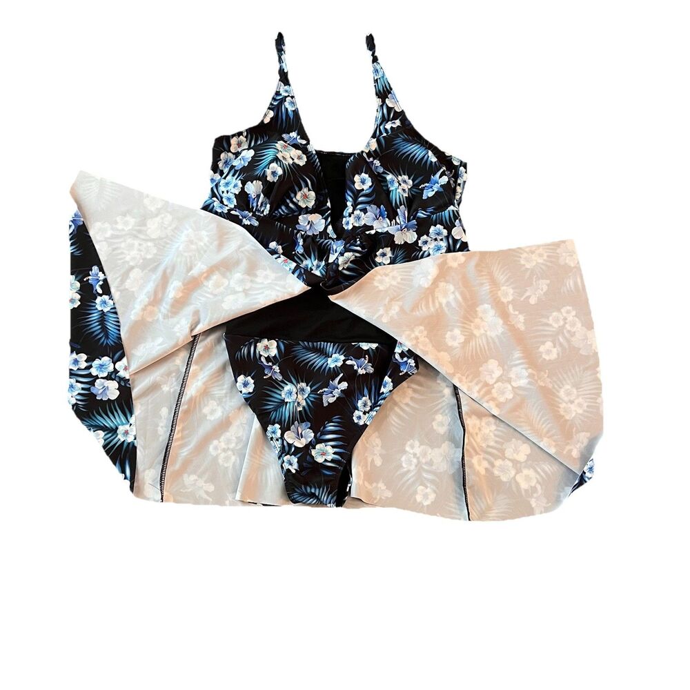 NEW Nicole Miller Swimsuit One Piece Dress‎ 2X Blue White